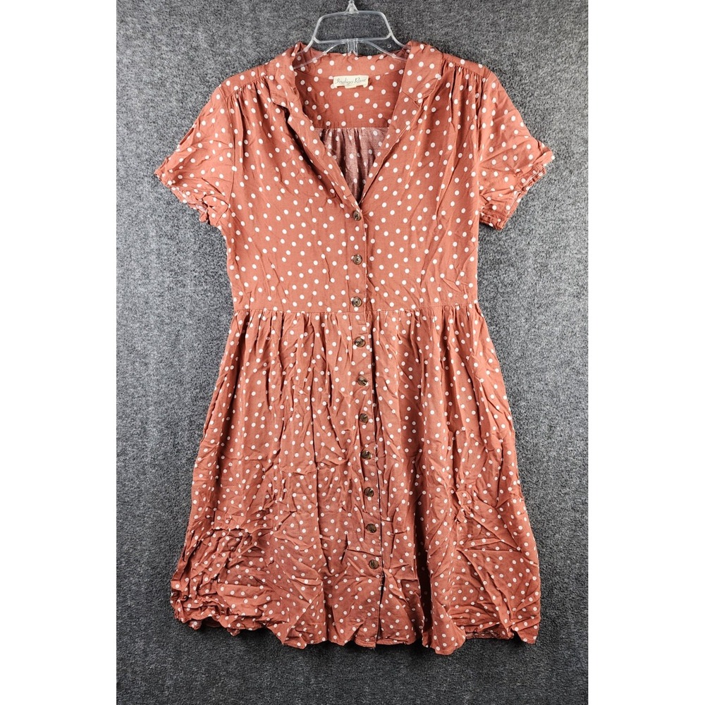 Indigo Rose Dress Women L MDWB5650 Terracotta Polka Dot Button-Down EUC